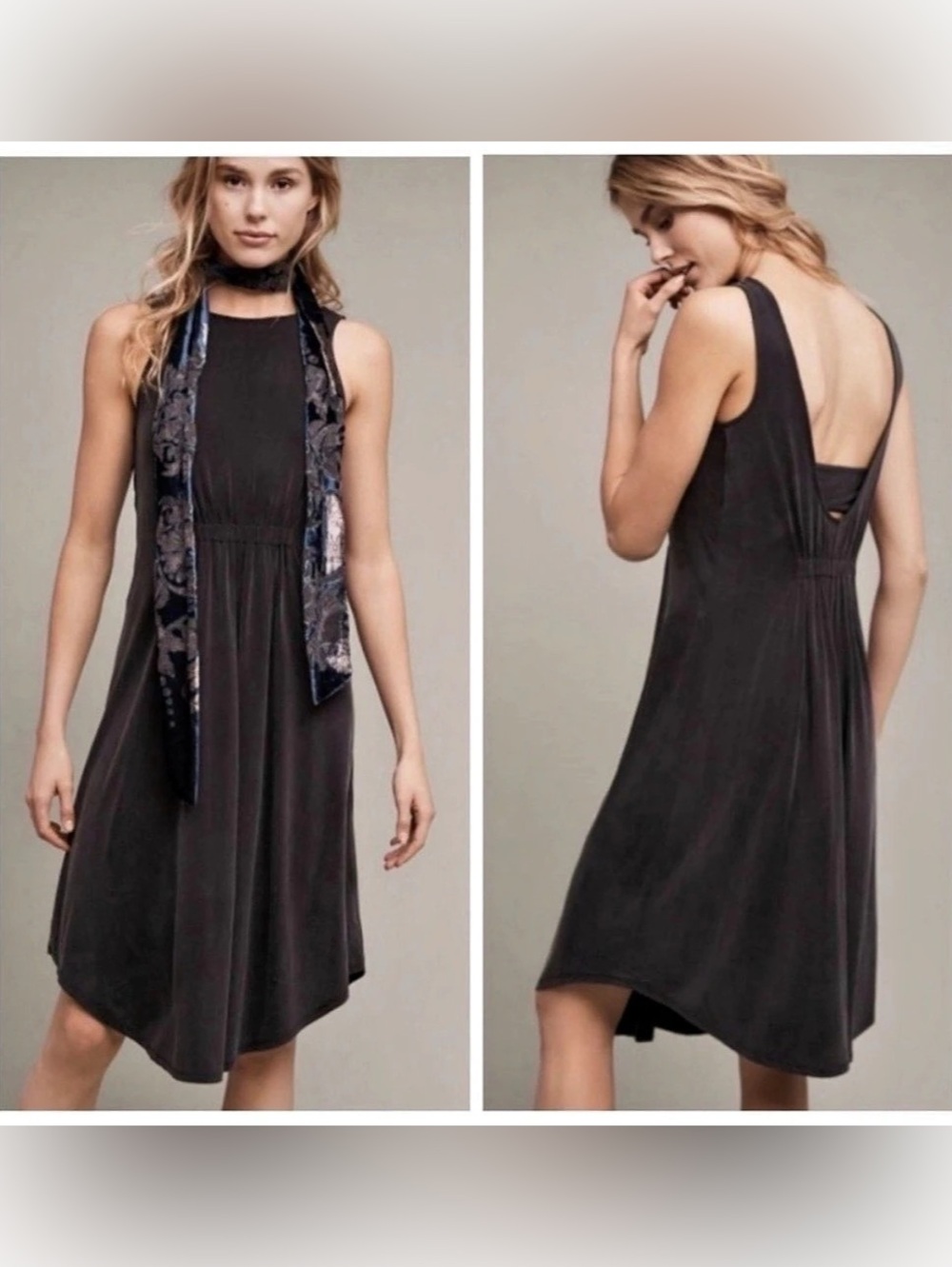 Moulinette Soeurs grey/Black Sleeveless Midi Dress Size S, low back, high front